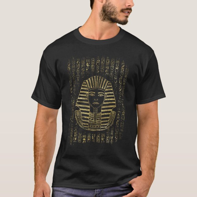 Guld- Sphinxhuvud med egyptiska hieroglyphs T Shirt (Framsida)
