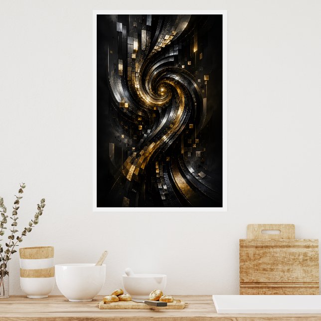 Guld Spiral Vortex Affisch (Kök)