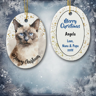 Guld Splatter Meowy jul Siamese Cat Julgransprydnad Keramik