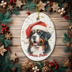 Guld Splatter Santa Tassar Bernese Mountain Hund Julgransprydnad Keramik