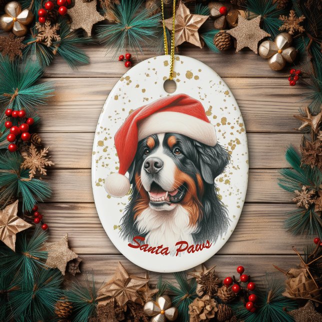 Guld Splatter Santa Tassar Bernese Mountain Hund Julgransprydnad Keramik (Skapare uppladdad)