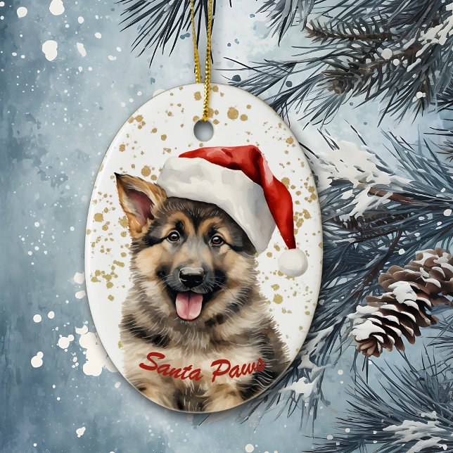 Guld Splatter Santa Tassar tyska Shepherd Puppy Julgransprydnad Keramik (Skapare uppladdad)
