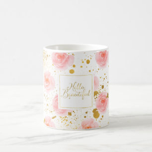 Guld Splatters härliga rosa roshejer Kaffemugg