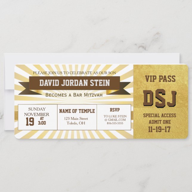 Guld Sports Theme Pub Mitzvah Design Inbjudningar (Framsida)
