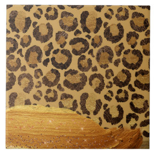 Guld Spots på Metall Glamor Cheetah Skin Kakelplatta