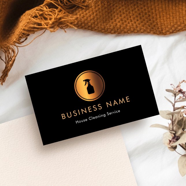Guld Spray Flaska Logotyp Maid Houseservation Städ Visitkort (Skapare uppladdad)