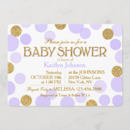 Guld- spridd glitterlavendel pricker baby shower inbjudningar