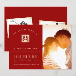 Guld Square Dubbla Happity Chinese Bröllop Photo Spara Datumet