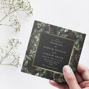 Guld Square Foil Ram Boho Botanical Eucalyptus Inbjudningar