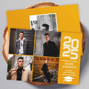 Guld Square Photo Modern Varsity Grad Announement Inbjudningar