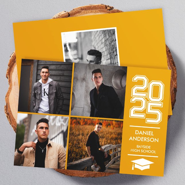 Guld Square Photo Modern Varsity Grad Announement Inbjudningar (Skapare uppladdad)