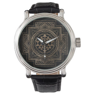 Guld- Sri Yantra/Sri Chakra i lotusblomma Armbandsur