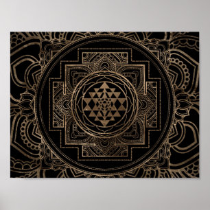 Guld- Sri Yantra/Sri Chakra i lotusblomma Poster