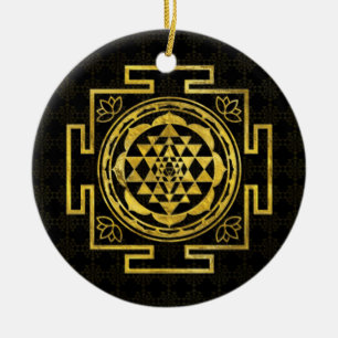 Guld- Sri Yantra/Sri Chakra Julgransprydnad Keramik