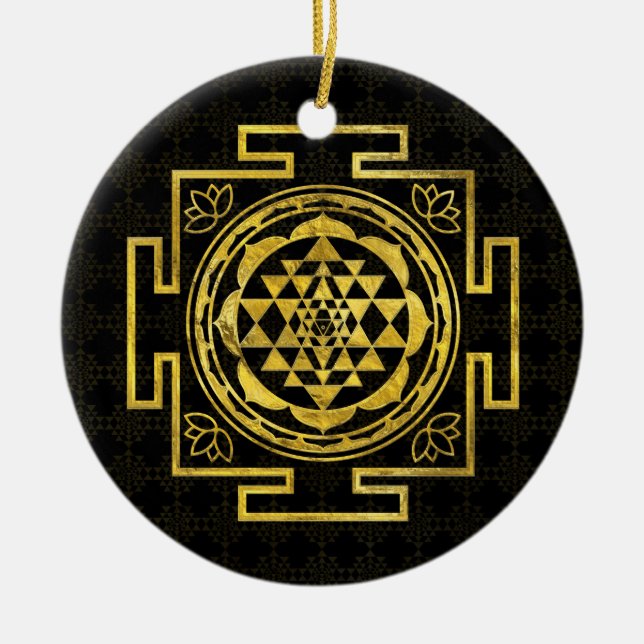 Guld- Sri Yantra/Sri Chakra Julgransprydnad Keramik (Framsidan)