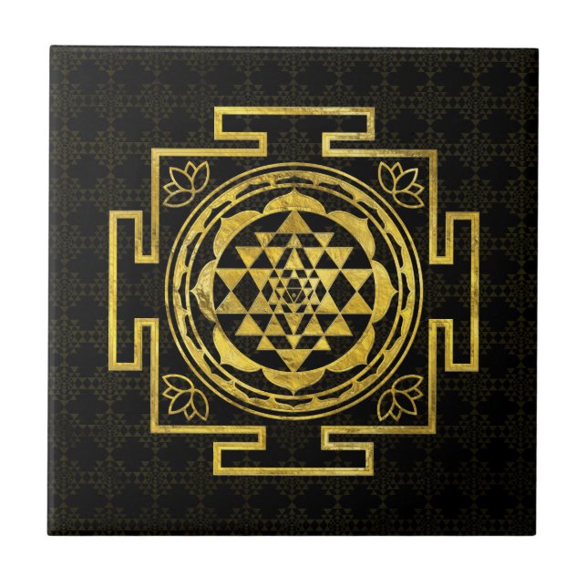 Guld- Sri Yantra/Sri Chakra Kakelplatta (Framsidan)