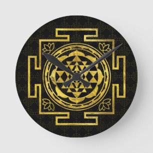 Guld- Sri Yantra/Sri Chakra Rund Klocka