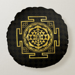 Guld- Sri Yantra/Sri Chakra Rund Kudde