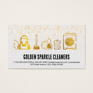Guld Städning ikoner   Plattor   Bubbles Sparkles Visitkort