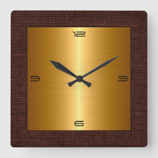 Guld Stainless Steel Modern Burlap Gräns Fyrkantig Klocka