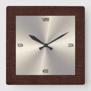 Guld Stainless Steel Modern Burlap Gräns Fyrkantig Klocka