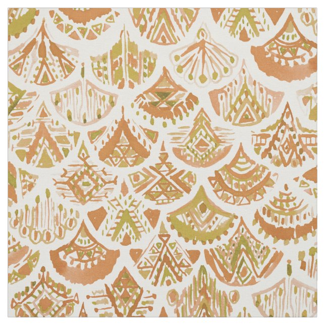 Guld- stam- fjäll för AZTEC SJÖJUNGFRU Tyg (Provkarta)