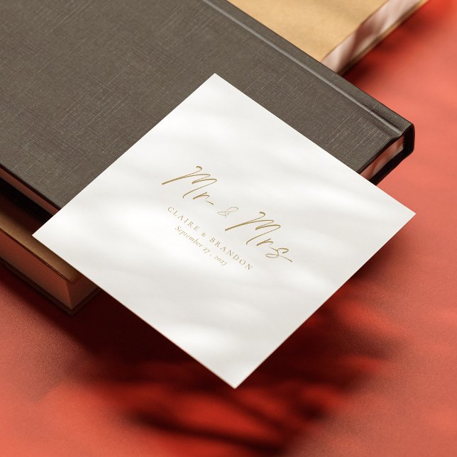 Guld Standard! Modern Mr. & Mrs Bröllop Napkins Pappersservett (Gold Standard! Modern Mr. & Mrs. Wedding Napkins)