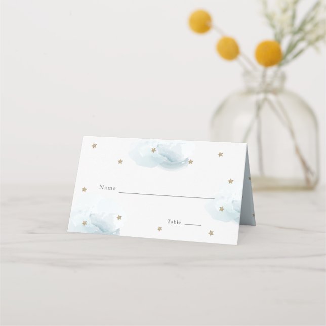 Guld Star & Blue Cloud Baby Shower Placeringskort (Framsida)