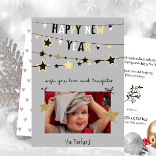 Guld Star Bunting Banner Nyårsfoto Helgkort
