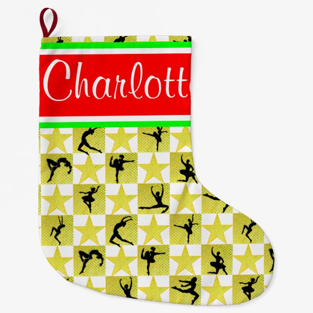 GULD STAR DANCER PERSONLIG CHRISTMAS STOCKING STOR JULSTRUMPA (Framsidan)