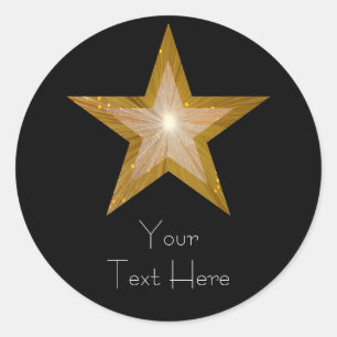Guld Star "Din text", rund dekal svart Runt Klistermärke