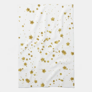 Guld Star Faux Foil Sequin Background Stjärndesig Kökshandduk
