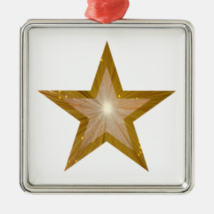 Guld Star, fyrkantig vit ruta Julgransprydnad Metall