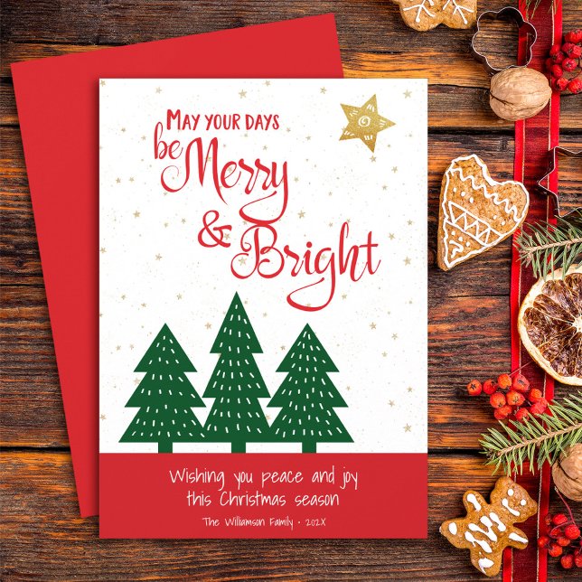 Guld Star Grönt Träd är ren och skär  Julkort (Skapare uppladdad)