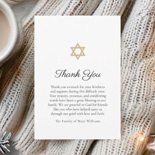 Guld Star of David Funeral Religiösa Tack Kort