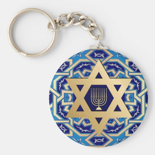 Guld Star of David Jewish Helgdagars Gift Nyckelring (Framsidan)