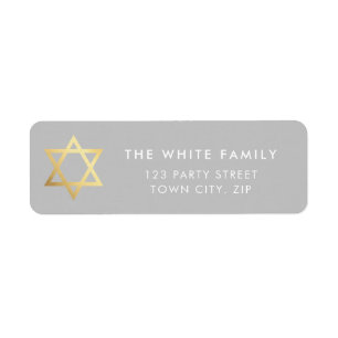 GULD STAR OF DAVID modern enkel grått white Returadress Etikett