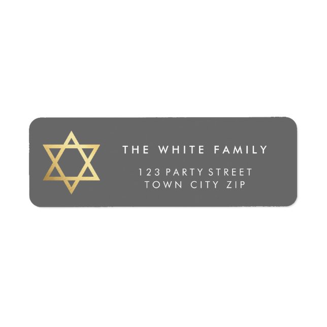 GULD STAR OF DAVID modern vanlig enkel grått Returadress Etikett (Framsidan)
