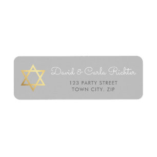 GULD STAR OF DAVID pub mitzvah - Benjamin Daniel Returadress Etikett