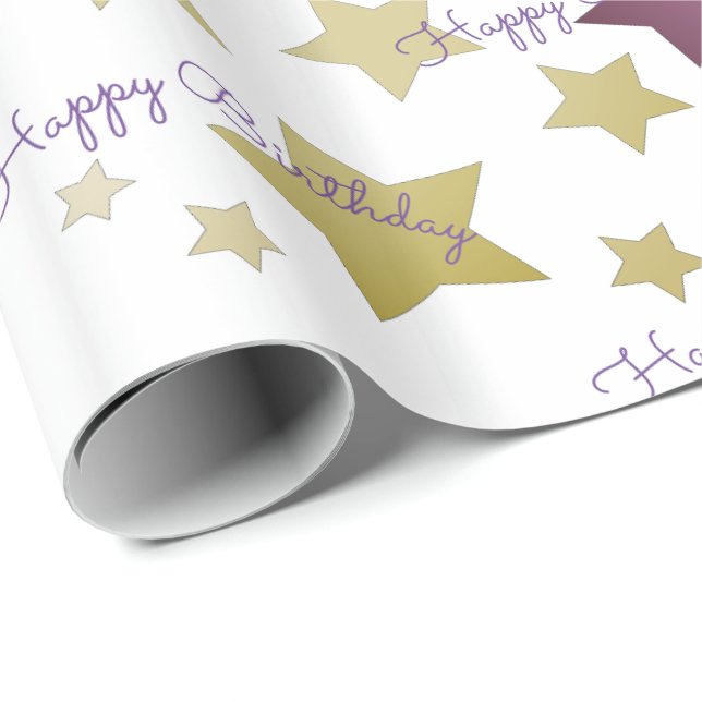 Guld Star Patterned Presentpapper (Rullad Hörn)