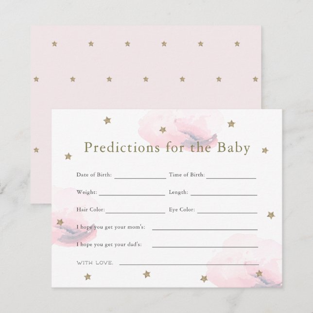 Guld Star & Rosa Cloud Baby Predictions Card Inbjudningar (Fram/baksida)