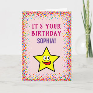 Guld Star Rosa Colorful Confetti Kort