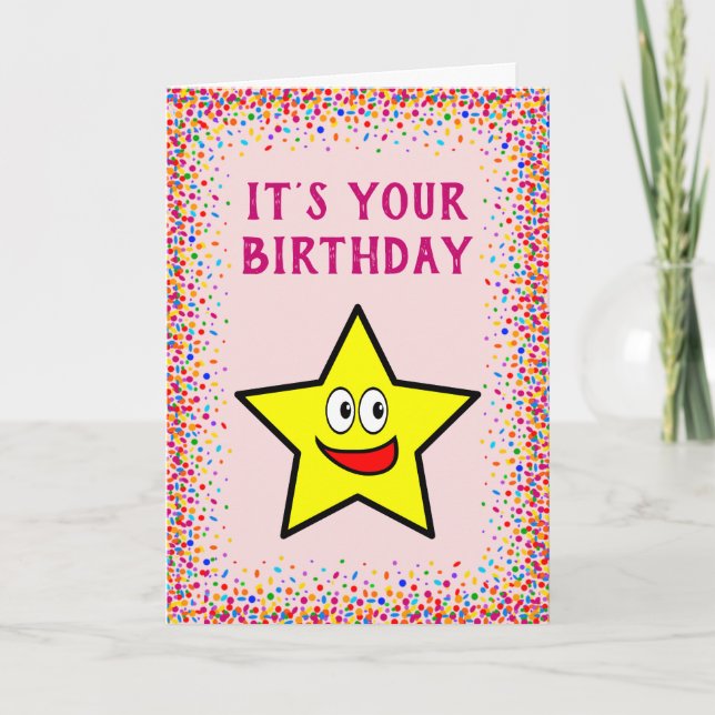 Guld Star Rosa  Colorful Confetti Kort (Framsida)