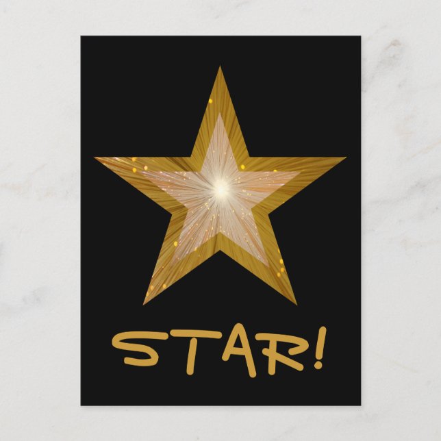 Guld Star "STAR!"-vykort svart! Vykort (Framsida)