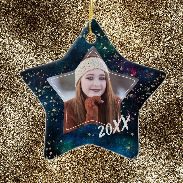 Guld Star Universe Student Photo Ornament (Skapare uppladdad)