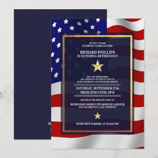 Guld Star US Flagga Militär Pension Party Inbjudningar