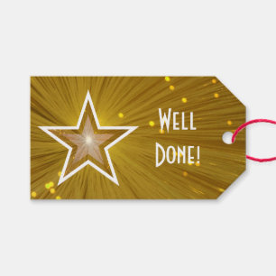 Guld Star-utskrift Klar vit märkre med textpresent Presentetikett