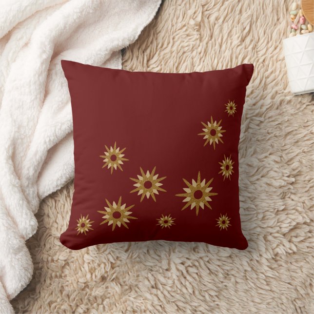 Guld Starburst Design | Burgundy Kudde (Filt)