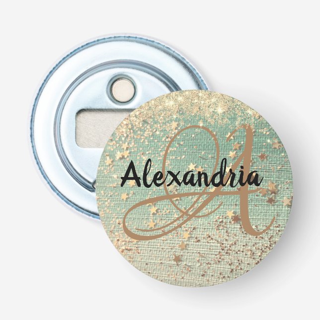 Guld Stardust på Sea Grönt Personlig  Flasköppnare (Framsidan)