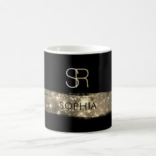 Guld Stardust Push Stroke, Monogram och Namn Kaffemugg